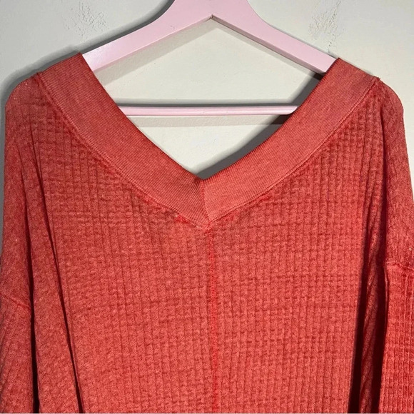 Free People We The Free Southside Waffle Thermal Top Size Large Red Orange - Picture 7 of 10